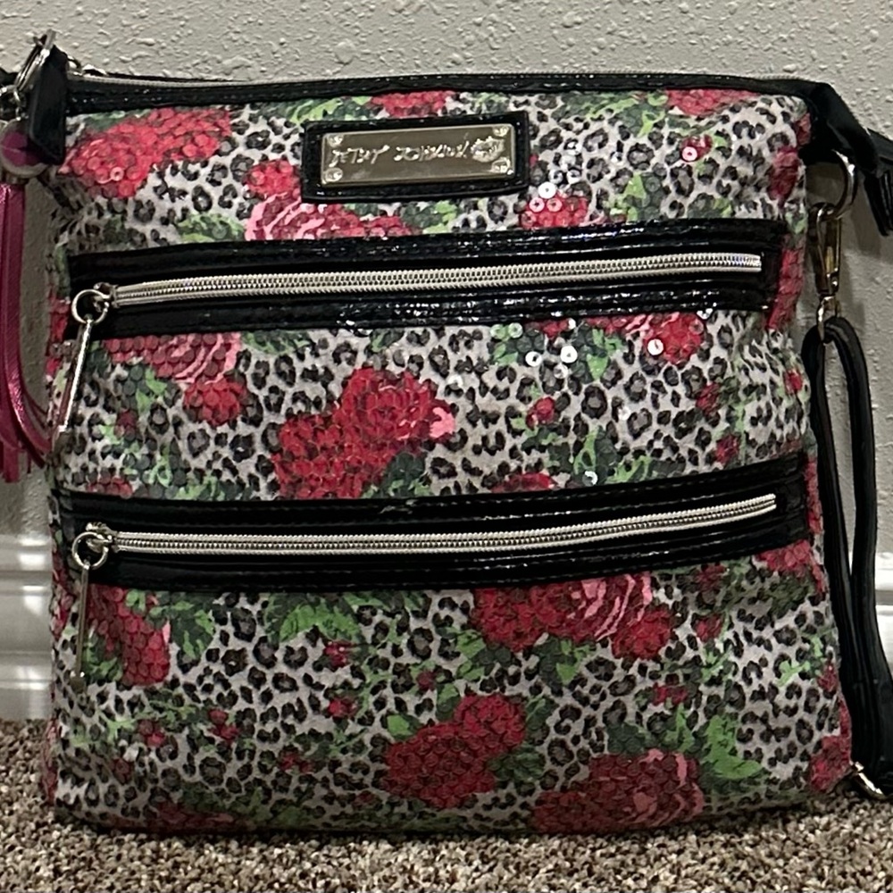 Besty Johnson Lrg Floral Leopard Print Crossbody Bag